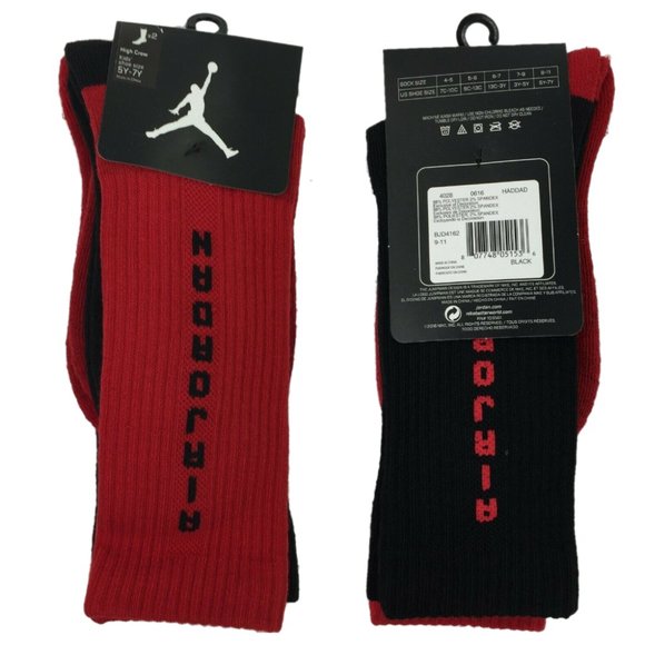 Air Jordan Crew Socks 2 Pair Red Black Kids 5Y-7Y - Picture 1 of 6